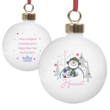 Personalised The Snowman & The Snowdog Pink Bauble